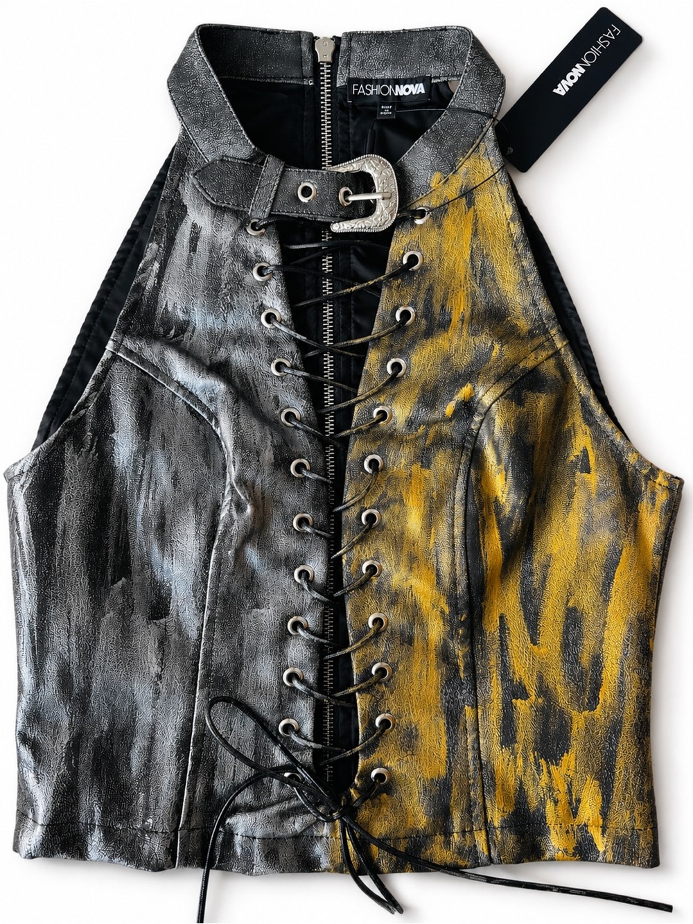 Fashion Nova Reworked Hand-Painted Faux Leather Corset Top - Picture 2 of 7
